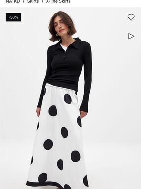 NA-KD White Maxi Skirt with Black Polka Dots